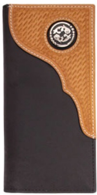 3D Belt Company W480 Black Wallet with Fancy Basketweave Trim with Round Concho